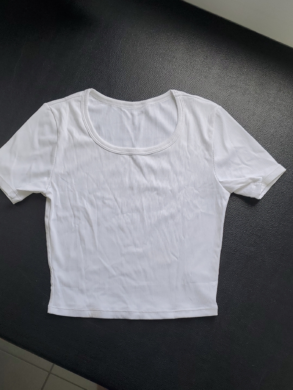 White Ribbed Scoop-Neck Crop Top